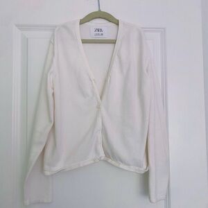 Zara kid girls white long sleeve cardigan sweater top size 11 12 years